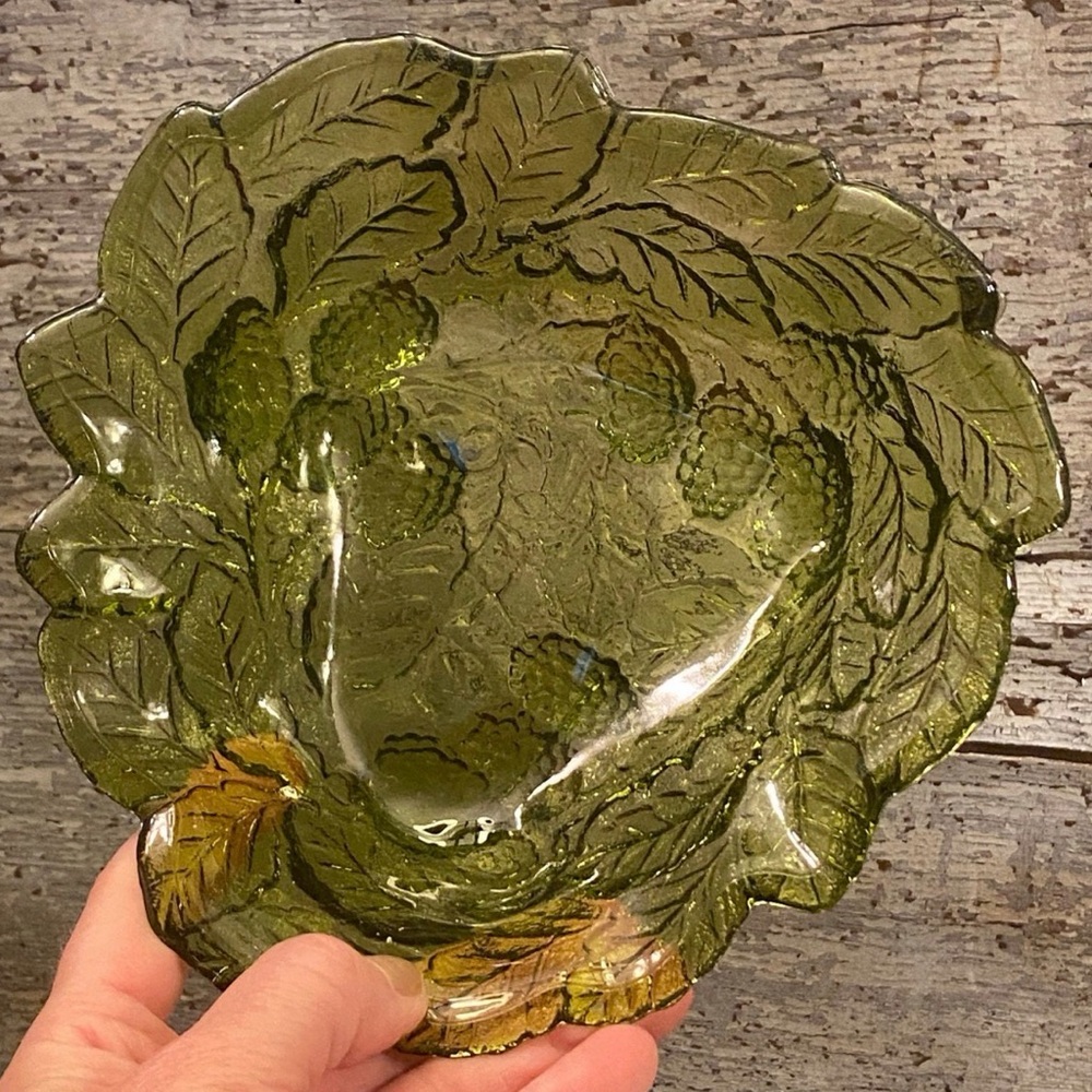 Green Loganberry Pattern Glass Candy Bowl